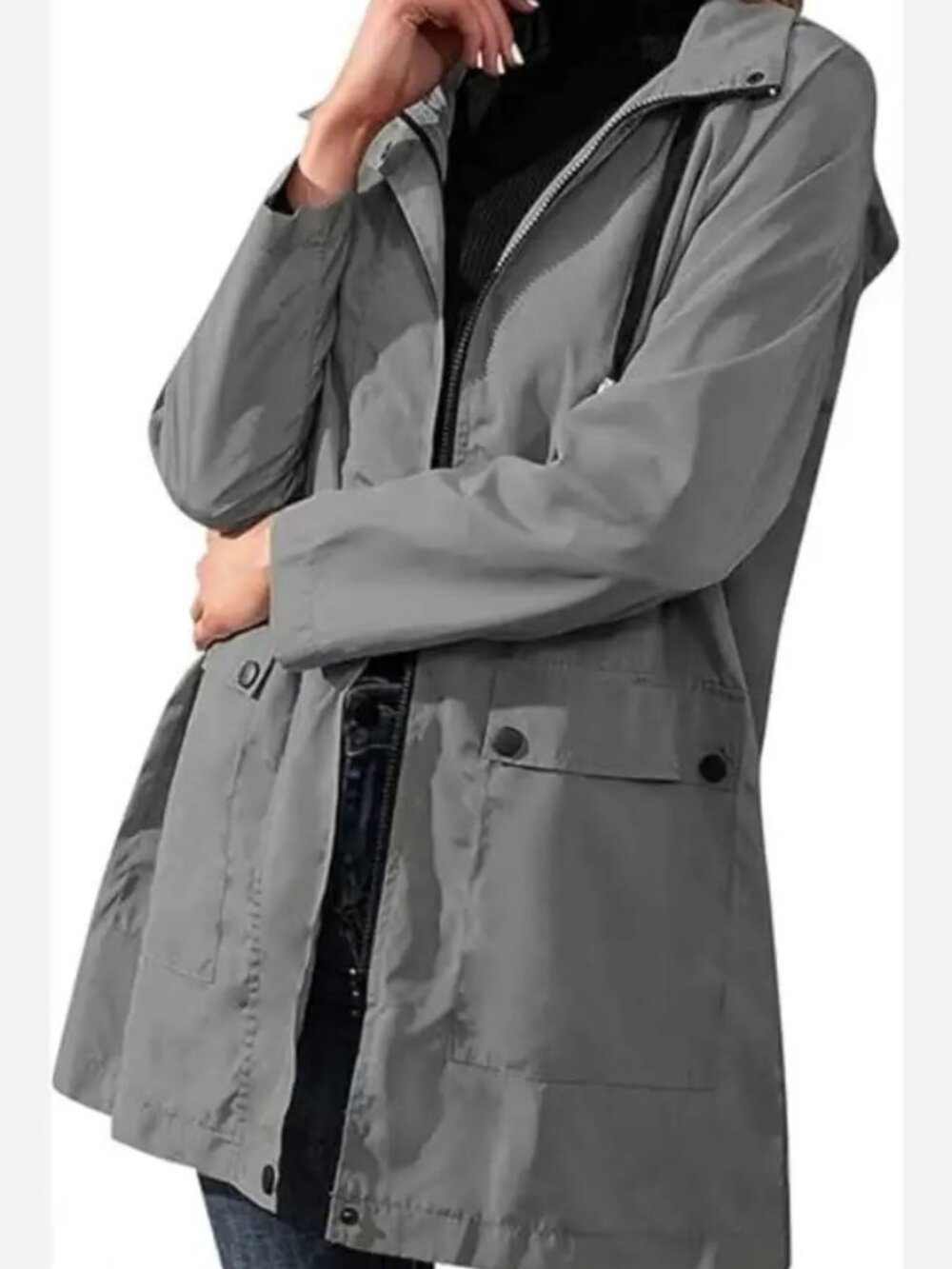 Women's Khaki Waterproof Hooded Rain Jacket